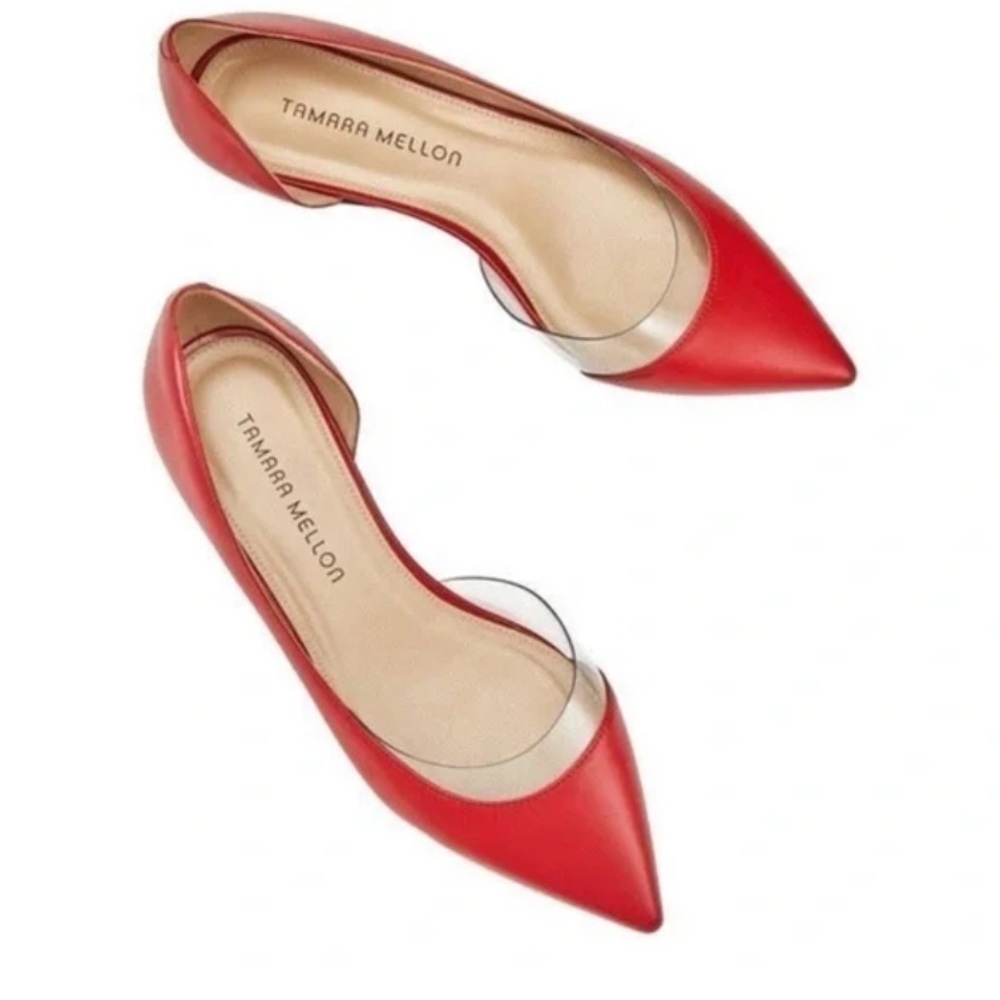 Tamara Mellon Red Kidskin Darling Flats 10mm Heels $350 NEW  size  US 8.5 EU39.5 - Picture 2 of 5